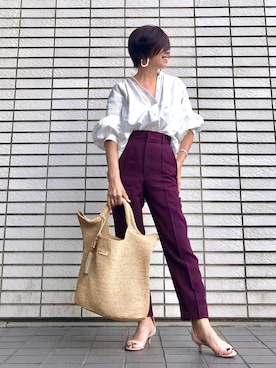 「Deuxieme Classe（ドゥーズィエムクラス）のアイテム（かごバッグ）」を使った、Yoko  Ishibashiさん（レディース・153cm）の春コーディネート