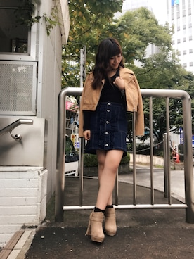 「CECIL McBEE（セシルマクビー）のアイテム（ライダースジャケット）」を使った、あやちゅんさん（レディース・152cm）の秋コーディネート