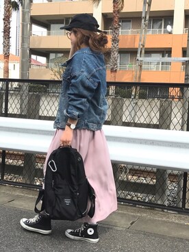 「perkyroom」｜「アイテム（キャップ）」を使った、Rabi*さん（レディース・158cm）の春コーディネート