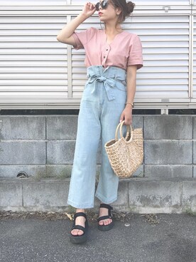 「Daniel Wellington（ダニエルウェリントン）の販売終了クラシックペティット アッシュフィールド32mm（アナログ腕時計）」を使った、Rabi*さん（レディース・158cm）の夏コーディネート