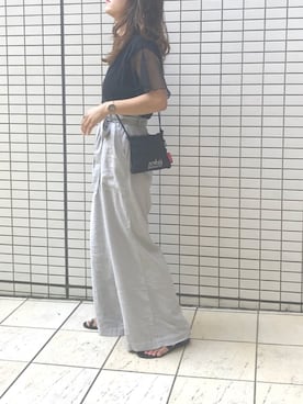 「reca（レカ）のウエストリボン リネンワイドパンツ（その他パンツ）」を使った、Rabi*さん（レディース・158cm）の夏コーディネート