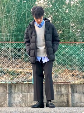「ビットローファー」｜「アイテム（ダウンジャケット/コート）」を使った、けろちゃんさん（メンズ・179cm）の冬コーディネート
