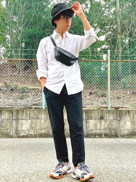 「Ray-Ban（レイバン）のRay-Ban ROUND FLECK メガネフレーム RX2447VF492000（メガネ）」を使った、けろちゃんさん（メンズ・179cm）の春コーディネート