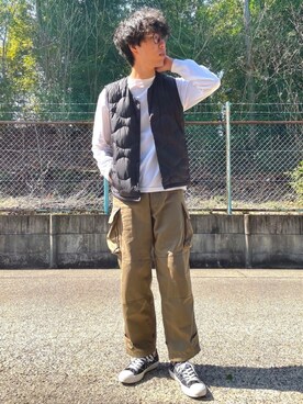 「Ray-Ban（レイバン）のRay-Ban ROUND FLECK メガネフレーム RX2447VF492000（メガネ）」を使った、けろちゃんさん（メンズ・179cm）の春コーディネート