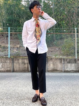 「Ray-Ban（レイバン）のRay-Ban ROUND FLECK メガネフレーム RX2447VF492000（メガネ）」を使った、けろちゃんさん（メンズ・179cm）の春コーディネート