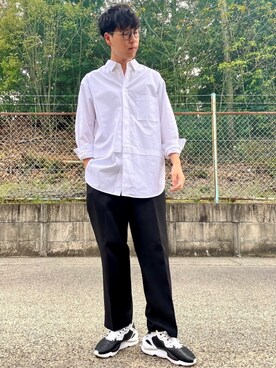 「Ray-Ban（レイバン）のRay-Ban ROUND FLECK メガネフレーム RX2447VF492000（メガネ）」を使った、けろちゃんさん（メンズ・179cm）の夏コーディネート