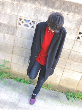 「アイテム（チェスターコート）」を使った、世成さん（メンズ・173cm・10代）の秋コーディネート