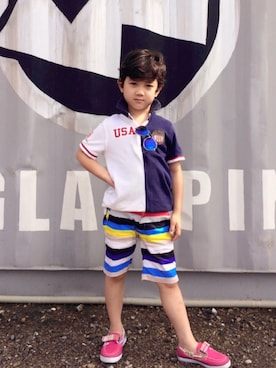 「MSGM（エムエスジーエム）のアイテム（パンツ）」を使った、Mさん（キッズ・110cm）の夏コーディネート