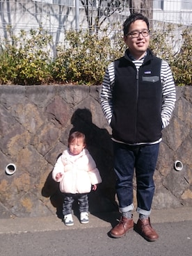 「BIRKENSTOCK（ビルケンシュトック）のアイテム（ブーツ、ブラウン系）」を使った、けんじなおパパさん（メンズ・167cm）の冬コーディネート