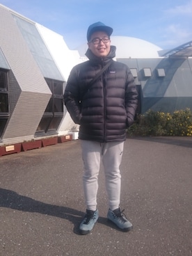 「patagonia（パタゴニア）のアイテム（キャップ、ブルー系）」を使った、けんじなおパパさん（メンズ・167cm）の春コーディネート