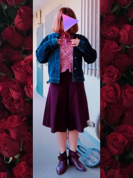 「3びきの子ねこのアイテム（スカート、レッド系）」を使った、acoさん（レディース・160cm）の春コーディネート