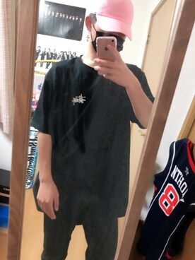 「STUSSY（ステューシー）のBasic Logo HW Tee（Tシャツ/カットソー、ブラック系）」を使った、日耀さん（メンズ・170cm）の春コーディネート