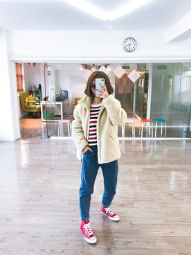 「H&M（エイチ・アンド・エム）のアイテム（その他アウター）」を使った、巧可狸🦊さん（レディース・158cm）の冬コーディネート