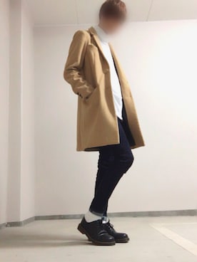 「SPINNS（スピンズ）のアイテム（チェスターコート）」を使った、tsubasaさん（メンズ・177cm）の秋コーディネート