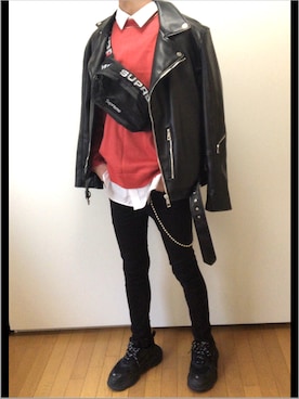 「red」｜「アイテム（その他）」を使った、tsubasaさん（メンズ・178cm）の春コーディネート