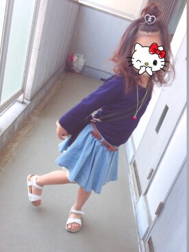「娘」｜「アイテム（スカート）」を使った、ちび🙈mama💜💛さん（キッズ・110cm）の春コーディネート