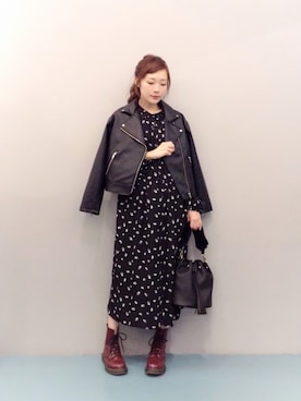 「レトロ」｜「アイテム（ライダースジャケット）」を使った、ya:maさん（レディース・160cm）の秋コーディネート