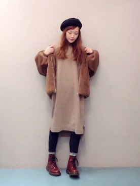 「スエット」｜「アイテム（ブルゾン）」を使った、ya:maさん（レディース・160cm）の冬コーディネート