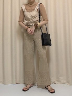 「LOWRYS FARM（ローリーズファーム）のウッドバングル　880326（バングル/リストバンド）」を使った、づくしさん（レディース・164cm）の夏コーディネート