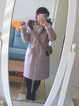 「アイテム（ダッフルコート、パープル系）」を使った、まるちゃんさん（レディース・153cm）の冬コーディネート