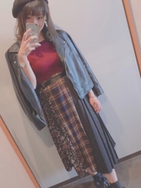 「PAGEBOY」｜「アイテム（ライダースジャケット）」を使った、𝙼𝚒𝚢𝚞𝚔𝚒 𝙰さん（レディース・159cm）の秋コーディネート