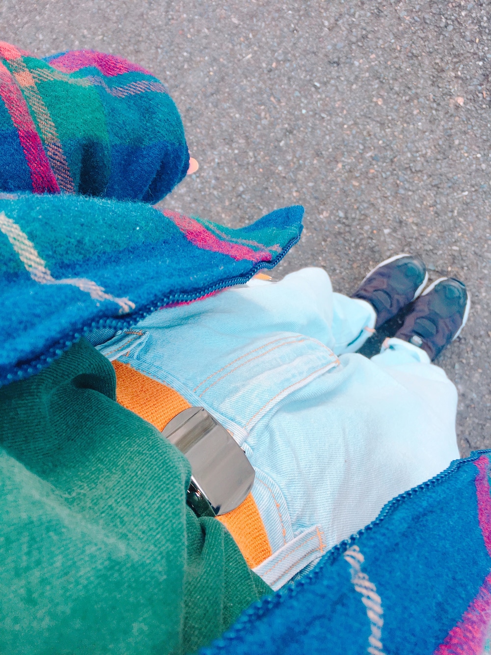 「古着MIX、古着、冬コーデ」｜「GUのアイテム（デニムパンツ、ブルー系）」を使った、い い づ かさん（レディース・148cm）の冬コーディネートの1枚目の写真