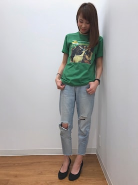 「UNIQLO（ユニクロ）のWOMEN スリムボーイフレンドフィットアンクルジーンズB（デニムパンツ）」を使った、SAKURAさん（レディース・160cm）の春コーディネート
