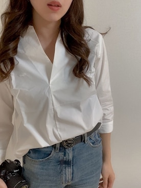 「LACOSTE（ラコステ）のシルバーサークルバックルベルト（ベルト）」を使った、KAEさん（レディース・161cm）の秋コーディネート