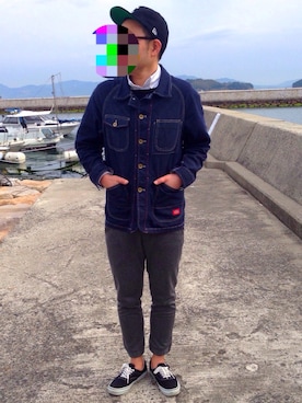 「キャップ×メガネ」｜「アイテム（ジャケット/アウター）」を使った、のたさん（メンズ・175cm）の春コーディネート