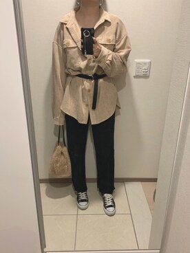 「TODAYFUL（トゥデイフル）のコーデュロイシャツ（シャツ/ブラウス）」を使った、SKさん（レディース・159cm）の秋コーディネート