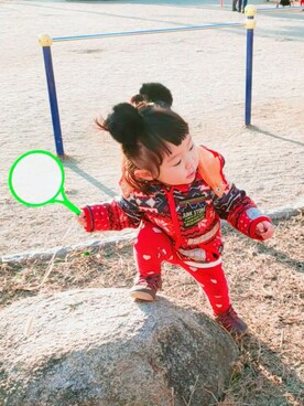 「JUNK STORE（ジャンクストアー）のアイテム（ジャケット/アウター）」を使った、ARUさん（キッズ・80cm）の冬コーディネート