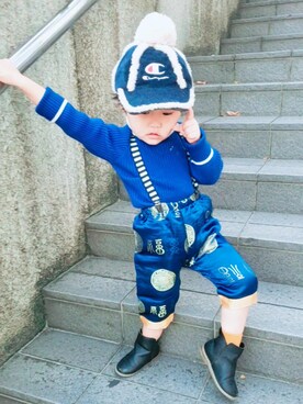 「babygap」｜「アイテム（キャップ）」を使った、ARUさん（キッズ・90cm）の秋コーディネート