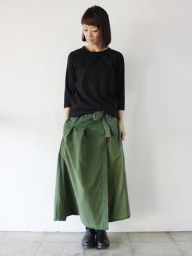 SuKiMaさんの「ARTE POVERA アルテポーヴェラ USミリタリーシャツリメイクスカート　#OD【送料無料】」を使ったコーディネート