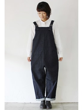 「白シャツ×デニム」｜「アイテム（オールインワン・サロペット）」を使った、SuKiMaさん（レディース・161cm）の夏コーディネート