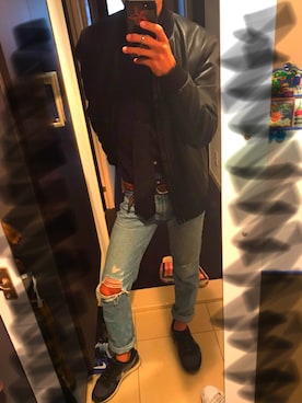 「H&M（エイチ・アンド・エム）のアイテム（ネクタイ）」を使った、HIDEさん（メンズ・173cm）の冬コーディネート