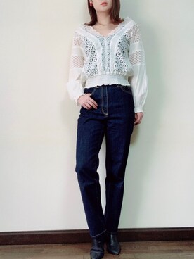「ハイウエストストレートジーンズ」｜mayukaさん（レディース・160cm）の春コーディネート