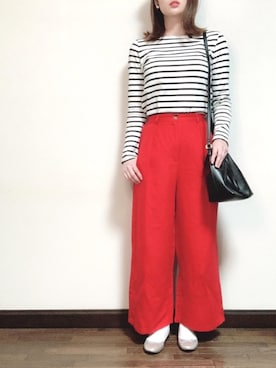 「マリンコーデ」｜「アイテム（バレエシューズ）」を使った、mayukaさん（レディース・160cm）の春コーディネート