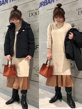 「KBF+」｜「アイテム（ダウンジャケット/コート）」を使った、asamiさん（レディース・164cm）の冬コーディネート
