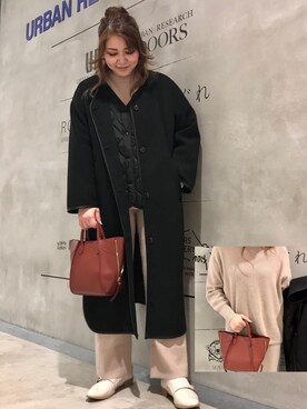 「URBAN RESEARCH Sonny Label（アーバンリサーチサニーレーベル）のアイテム（ノーカラーコート）」を使った、asamiさん（レディース・164cm）の冬コーディネート