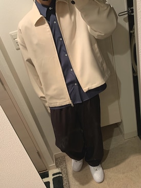 「アイテム（ブルゾン、ホワイト系）」を使った、こぱやさん（メンズ・172cm）の春コーディネート