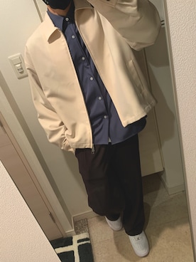 「アイテム（ブルゾン、ホワイト系）」を使った、こぱやさん（メンズ・172cm）の春コーディネート