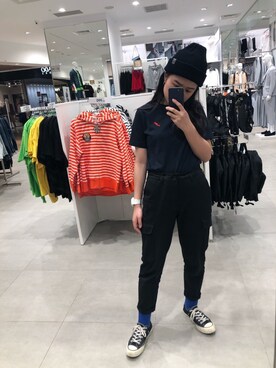 「GU（ジーユー）のアイテム（Tシャツ/カットソー、ブルー系）」を使った、Panさん（レディース・160cm）の夏コーディネート