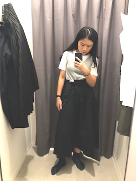 「GU（ジーユー）のアイテム（Tシャツ/カットソー、ホワイト系）」を使った、Panさん（レディース・160cm）の夏コーディネート