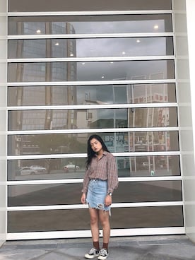 「中原夜市のアイテム（シャツ/ブラウス、ブラウン系）」を使った、Panさん（レディース・160cm）の夏コーディネート