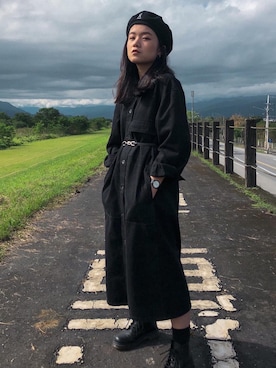 「KANGOL（カンゴール）のアイテム（ハンチング/ベレー帽、ブラック系）」を使った、Panさん（レディース・160cm）の冬コーディネート