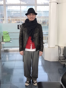 「アイテム（ライダースジャケット）」を使った、山崎永二さん（メンズ・168cm・30代）の冬コーディネート