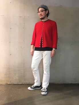 「ホワイトパンツ」｜「アイテム（スニーカー）」を使った、山崎永二さん（メンズ・168cm）の春コーディネート