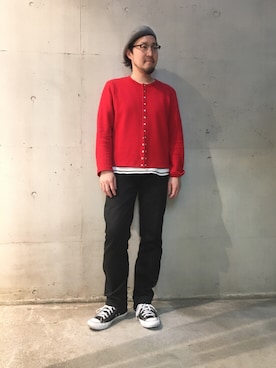 「アイテム（カーディガン/ボレロ）」を使った、山崎永二さん（メンズ・168cm・30代）の春コーディネート