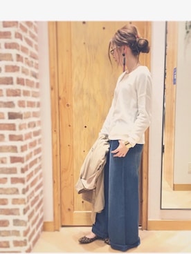 「adonis green（アドニスグリーン）の10OZデニムバギーパンツ（デニムパンツ）」を使った、tomoko fukudaさん（レディース・160cm）の冬コーディネート