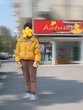 「休闲」｜「アイテム（ニットキャップ/ビーニー）」を使った、aboandleehomさん（レディース・163cm）の冬コーディネート
